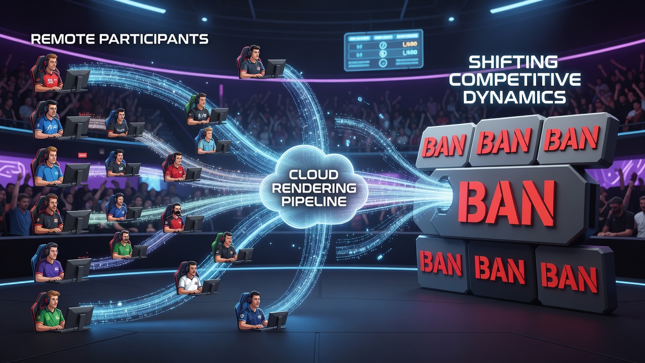 Remote PC setup with cloud streaming interface during a live tournament match in a bandwidth-constrained environment
