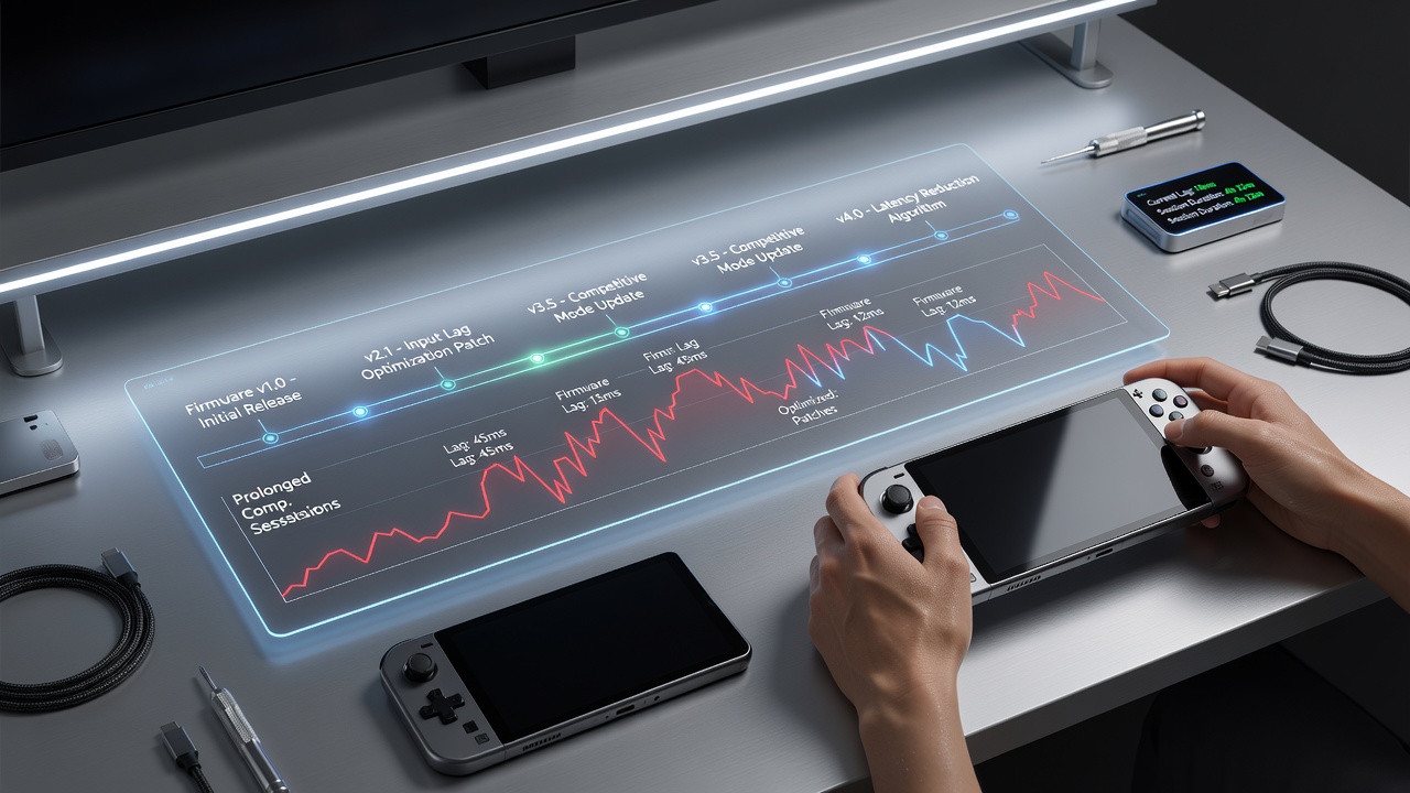 Graph displaying input lag measurements across firmware versions during extended gaming sessions