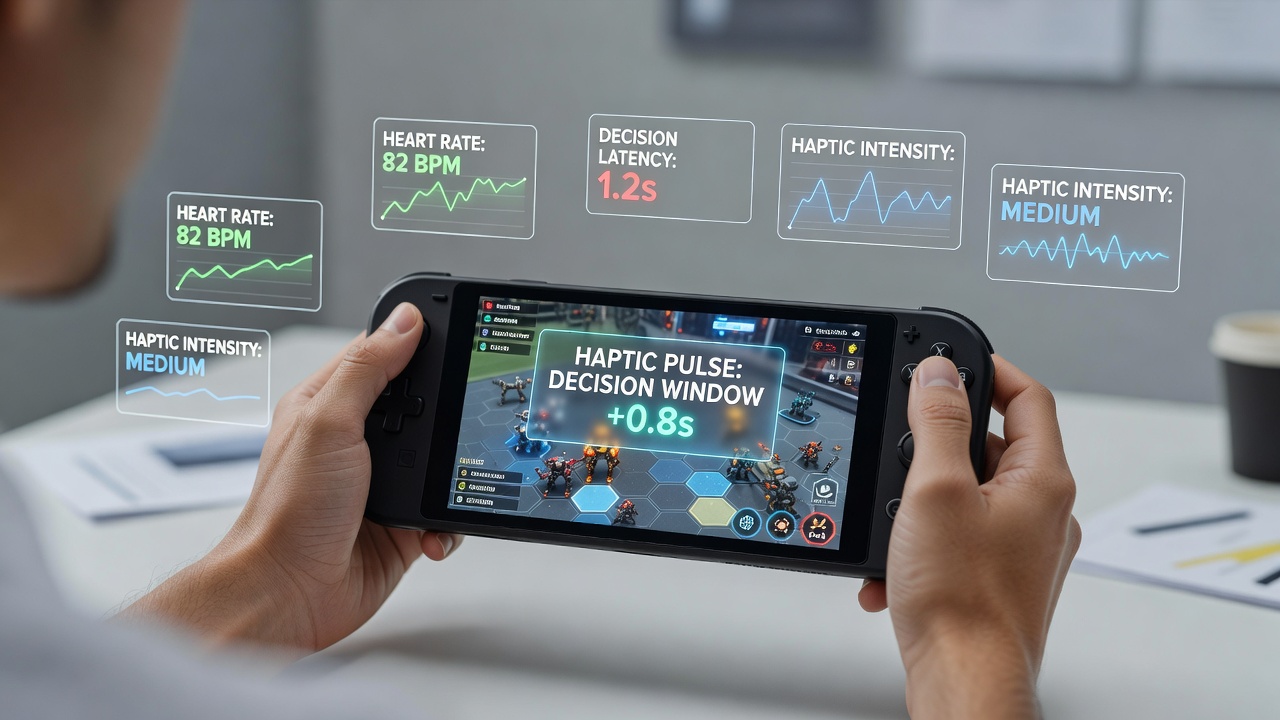 Close-up of haptic feedback patterns visualized on a mobile strategy game interface