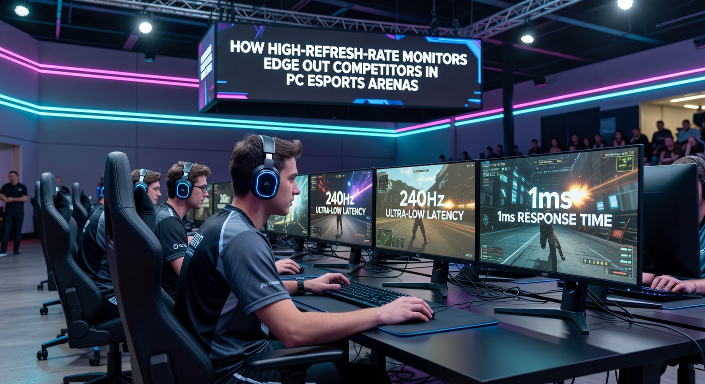 Close-up of a 540Hz gaming monitor in action, showing ultra-smooth motion in a fast-paced FPS game with minimal blur