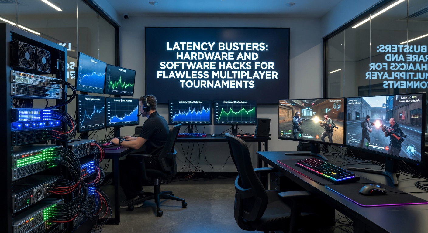 Software dashboard displaying real-time latency metrics and optimization tools during a multiplayer gaming session