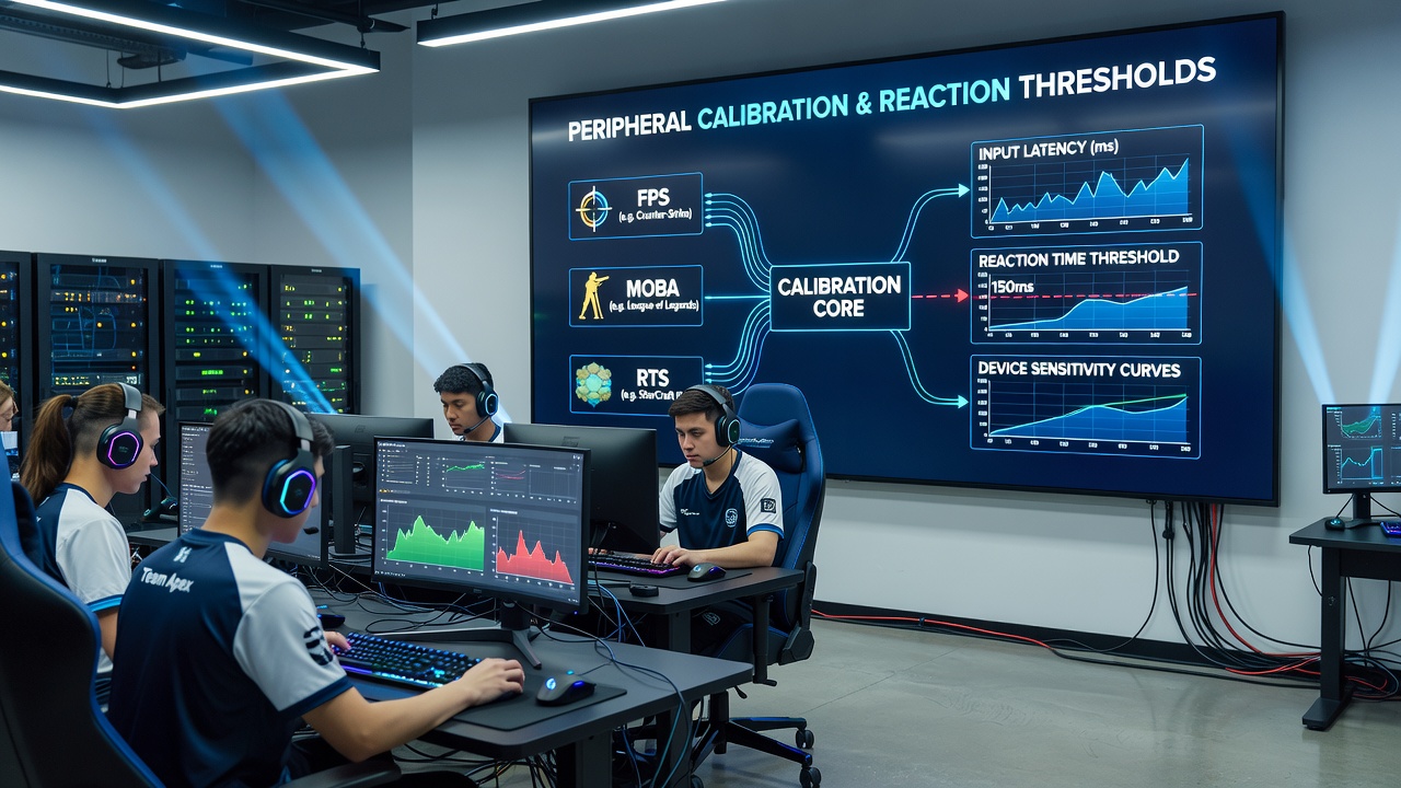 Close-up of calibration interface on a mobile esports device showing touch sensitivity sliders and reaction threshold graphs