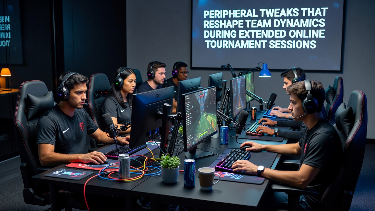 Esports team members adjusting peripherals during a long online tournament session