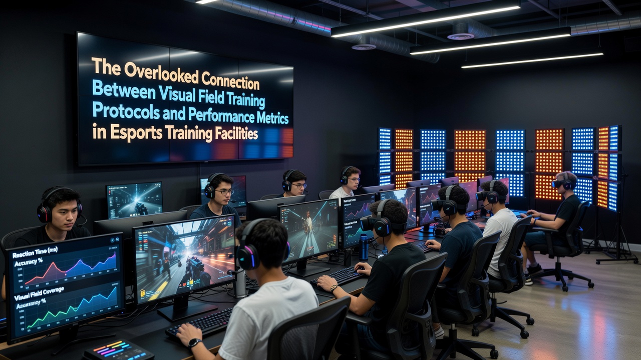 Esports athletes practicing visual field expansion drills under coach supervision in a dedicated training facility