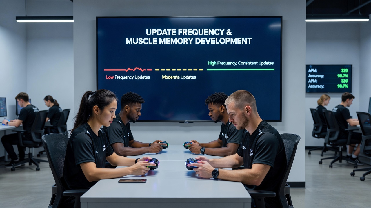 Chart displaying muscle memory retention across different game update intervals