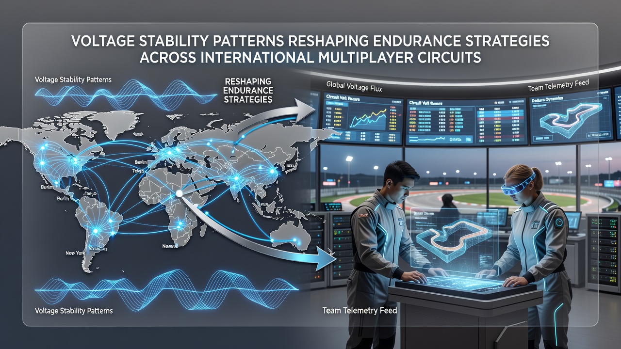 Esports athletes reviewing power monitoring equipment at an international tournament venue